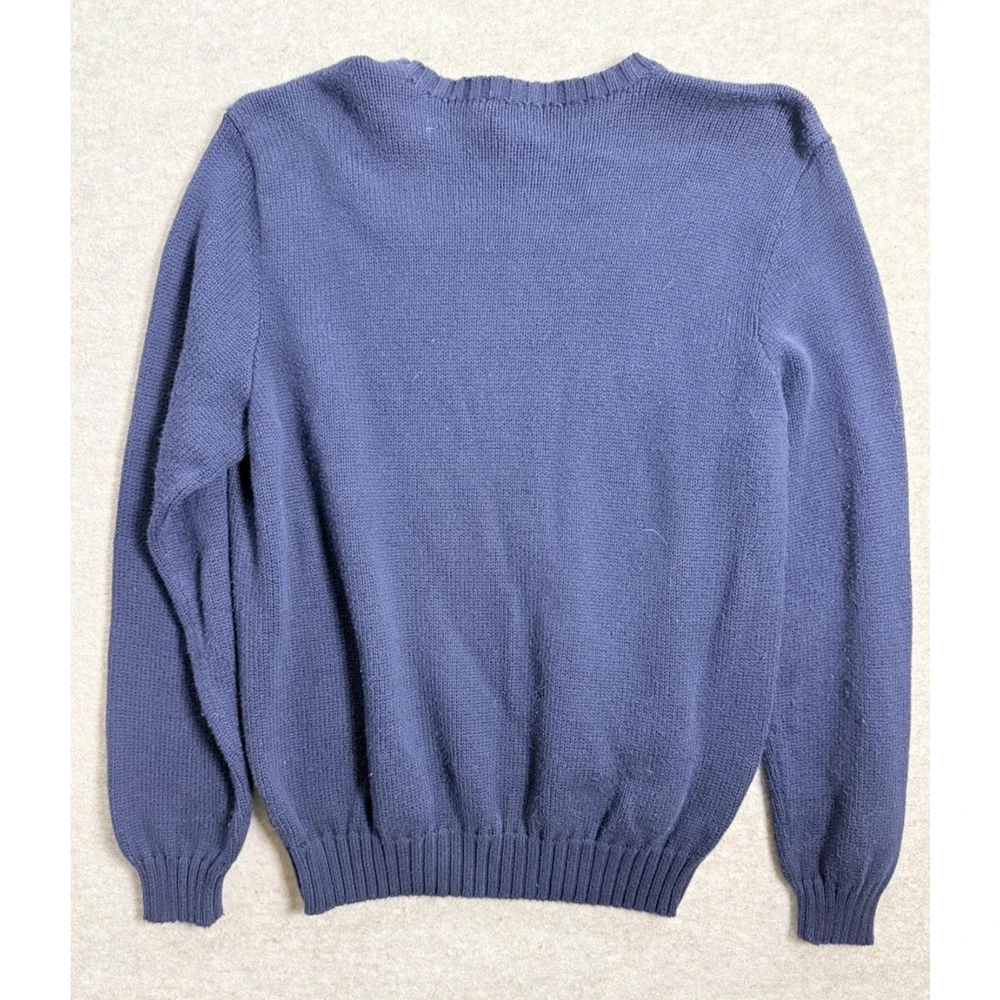 Polo Ralph Lauren Vtg Navy Blue Red Pony Sweater 100% Cotton Made Hong Kong